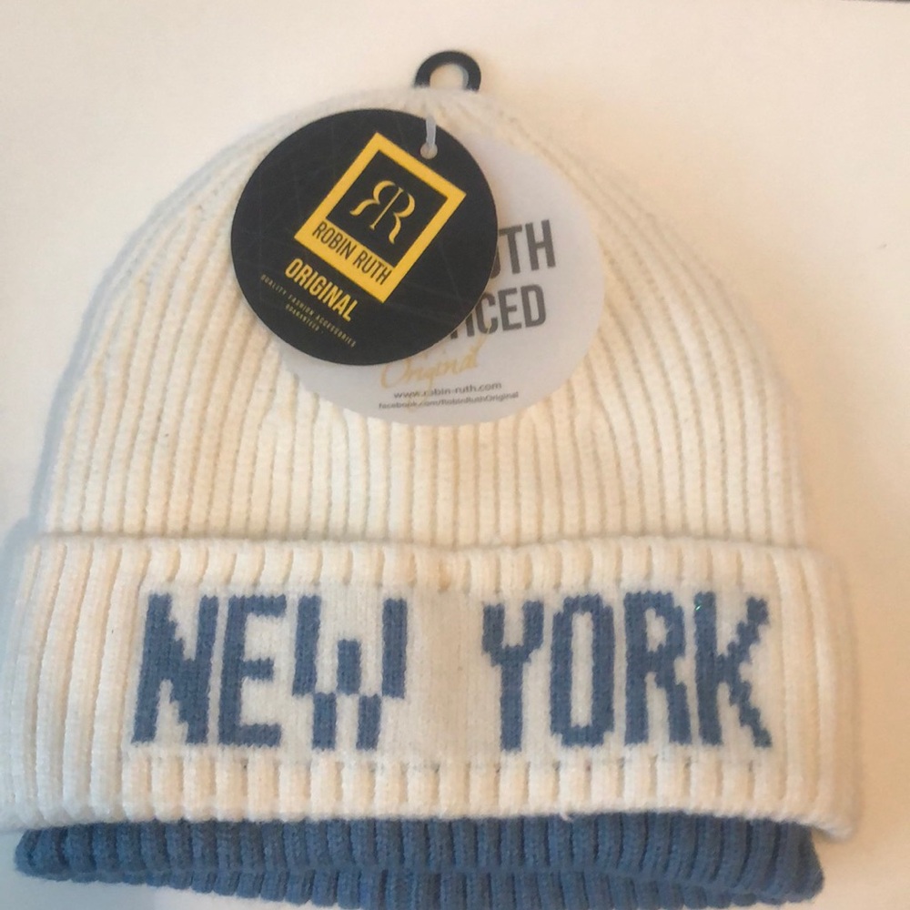 Robin Ruth White and Blue Hat with Bold New York Design